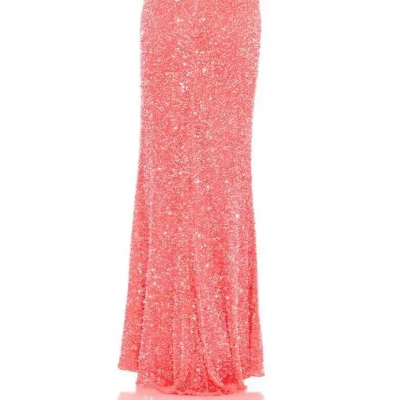 Mac Duggal Watermelon Pink One-Shoulder Sequin Trumpet Gown